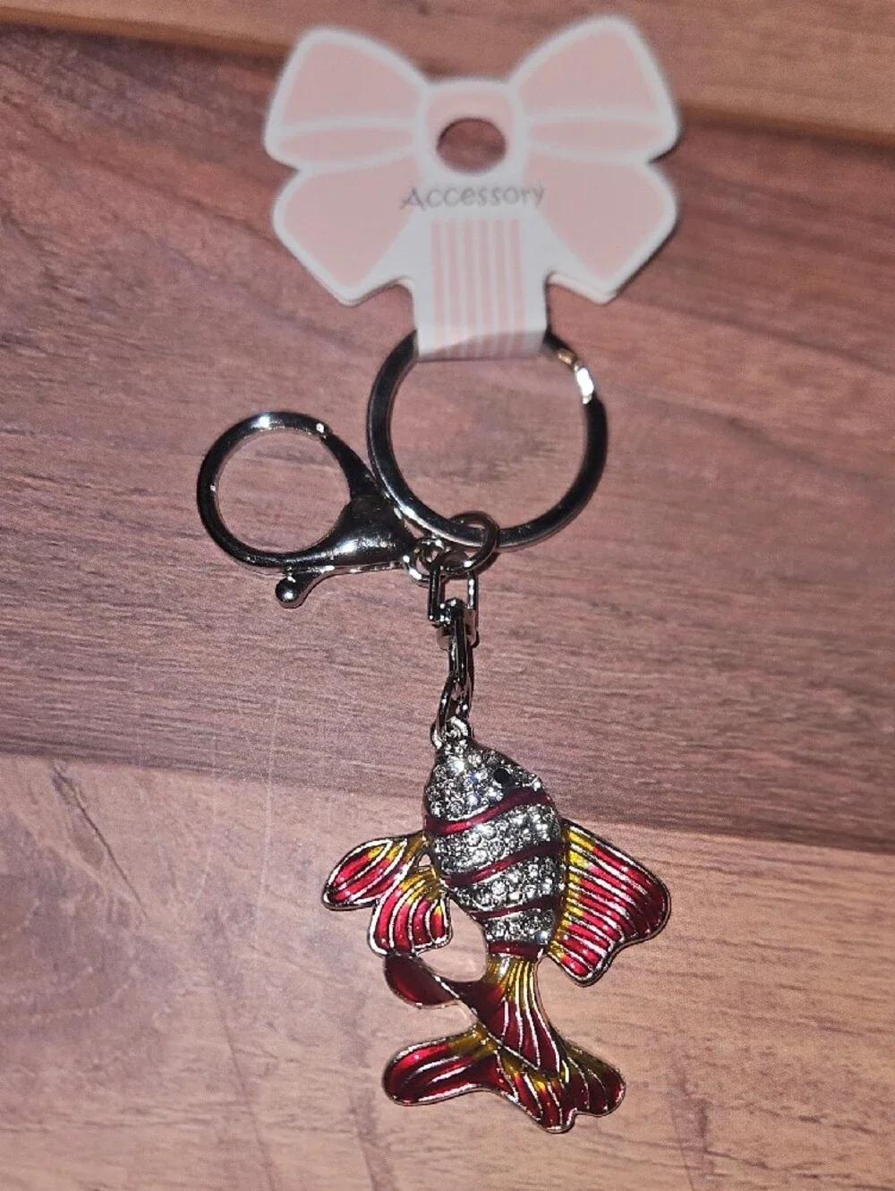 Rhinestone Red Enamel Fish Keychain Charms Nwt